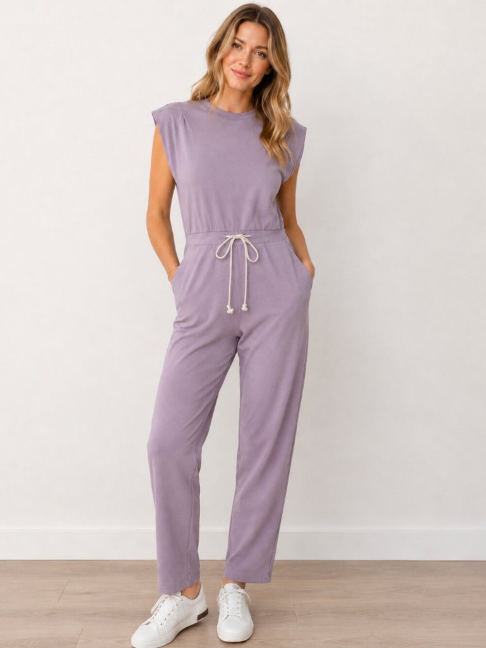 pistola Lavender Sleeveless Drawstring Jumpsuit